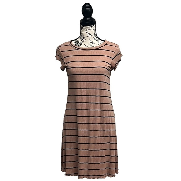 Billabong Tan Ribbed Stretch Women's Rockin Down Knit Skater Mini Dress Beach M - Picture 1 of 7